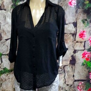 NWT IZ Byer Black Sheer Long Sleeve Blouse. Size XS